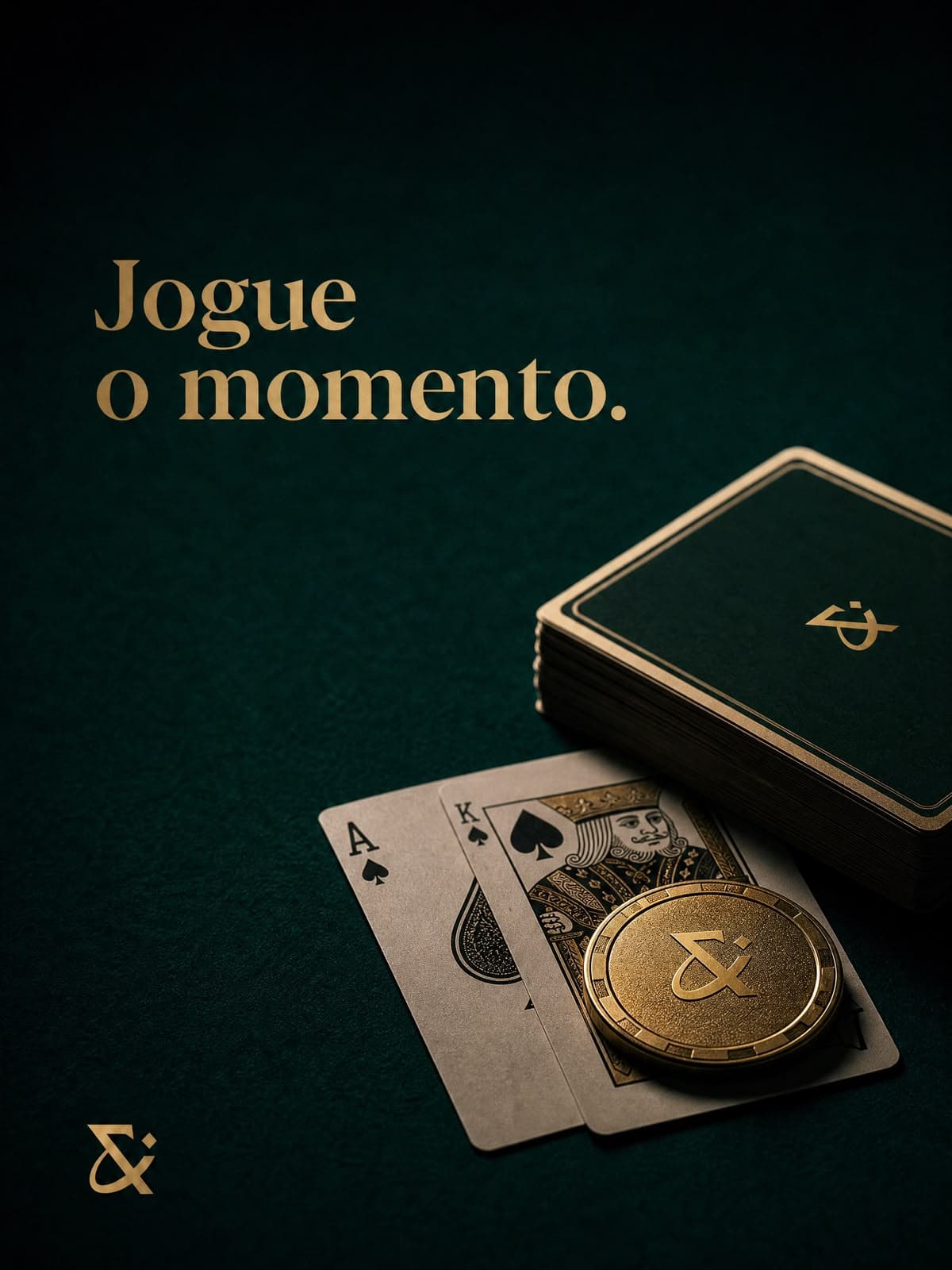 Baralho e ficha dourada da Seven sobre o feltro verde da mesa